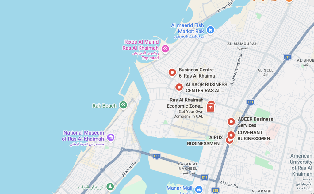 Map showing SK Legal Consultants office at RAKEZ Business Zone, Ras Al Khaimah
